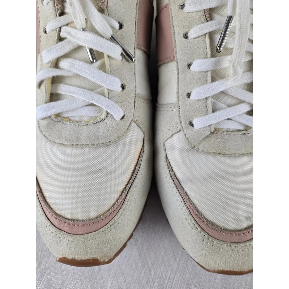 J. Crew‎ White Pink Suede Lace Up Athletic Sneakers Shoes Womens Size 8